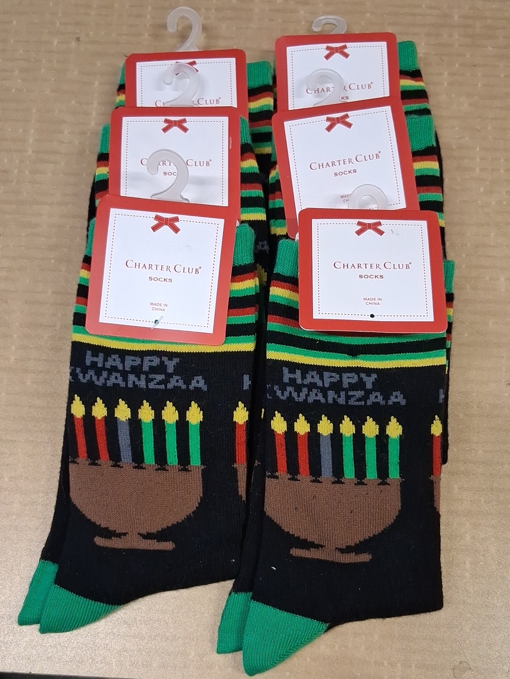 Charter Club Womens Crew Socks Bundle Of 6 pairs Hapoy Kwanzaa